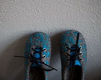 Toddler shoes Children slippers Boy shoes Cobalt blue gray wool felted slippers Kids home shoes Baby moccasins sneakers Unisex slippers