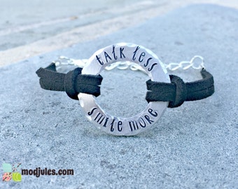 Alexander Hamilton Inspired Bracelet, Talk Less Smile More, Washer Leather Bracelet, Musical Quote, Music Lover's Gift, Aaron Burr