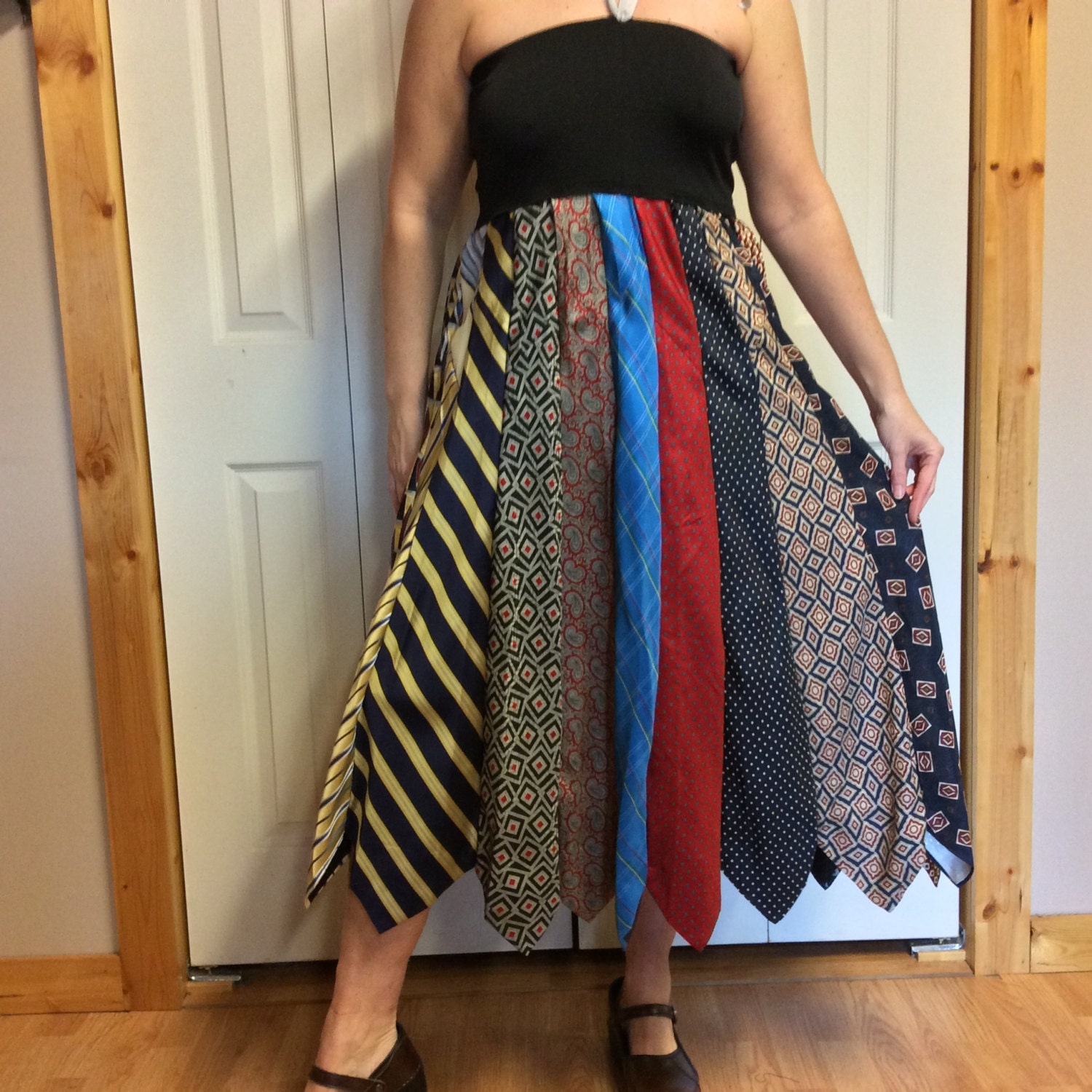 2 in 1 Long Necktie Skirt to Tube Dress/Recycled Upcycled