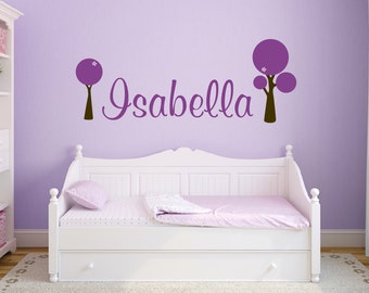 Personalized name wall decals, Tree wall decals, Flower wall decals, Girls wall decals, Girls room decor, Flower decals, Name decals DB119