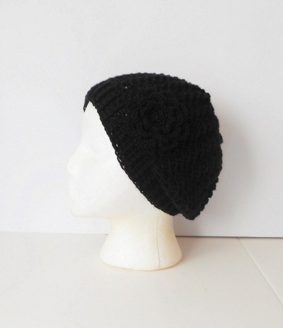 Wool Blend Slouch Hat in Black with Irish Rose.