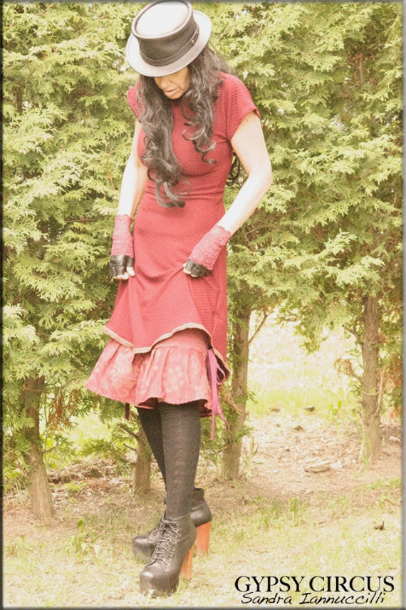 Dress - Steampunk - Burning Man - Gypsy Bohemian - Short Dress - Sexy - Red - Summer Clothing - Pixie - Boheme - Size Small by GypsyCircus steampunk buy now online
