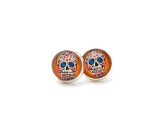 Sugar Skull Earrings, Sugar Skull Jewelry, Orange Earrings, Earring for Teens, Tween Earrings, Teen Jewelry, Day of the Dead Jewelry