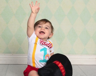 Circus Birthday Outfit. Baby Boy First Birthday Shirt. Circus Theme Party. Boys 2nd Birthday Carnival Yellow Red Aqua. Circus Tent Shirt.