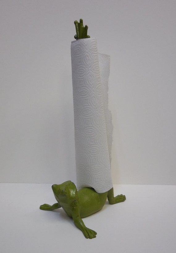 Frog Paper Towel Tp Holder Cast Iron Green Metal Whimsical 3951