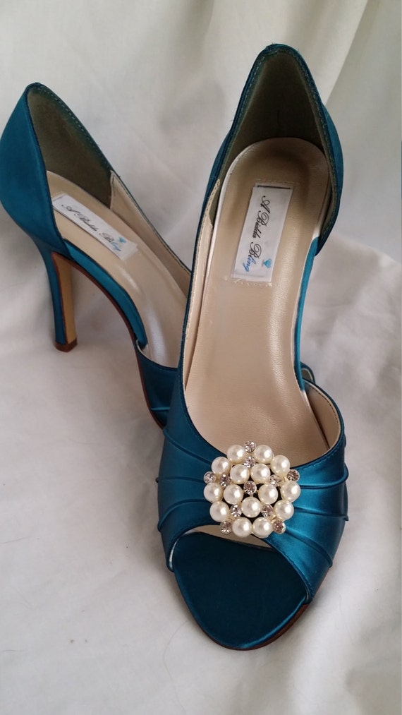 Wedding Shoes Teal Bridal Shoes with Sparkling Crystal and