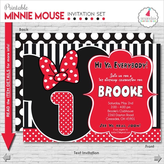 Minnie Mouse Invitation | Minnie Mouse Birthday Invitation | Red Minnie Mouse Invite | Minnie Mouse 1st Birthday | Amanda's Parties To Go Il_570xn
