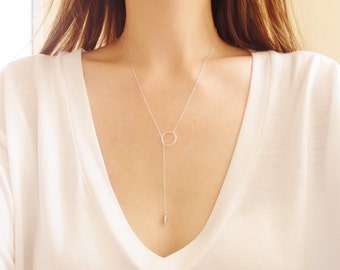 Sterling Silver Lariat Necklace, Silver Bar Drop Necklace, Simple Delicate Necklace, Dainty Necklace, Long Necklace, Simple Y Necklace