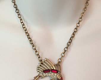 Sailfish Necklace repurposed brooch necklace vintage assemblage necklace