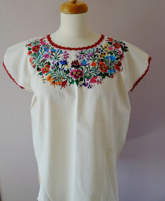 Mexican Embroidered blouse Oaxaca San Antonino simple cotton