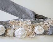 romantic boho waist belt fabric belt lace linen wide belt handmade upcycled ooak