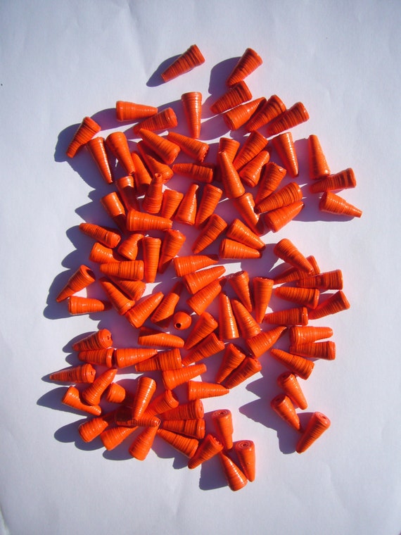 100 Orange Cone Beads Orange Paper Beads Rolled Bead