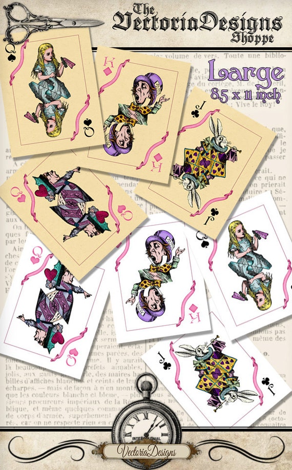 Printable Alice in Wonderland Playing Cards Color wall art