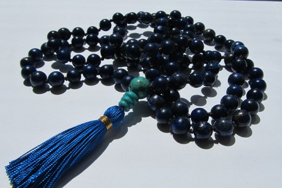 Lapis lazuli mala Hand knotted 8mm Lapis 108 beads buddhist