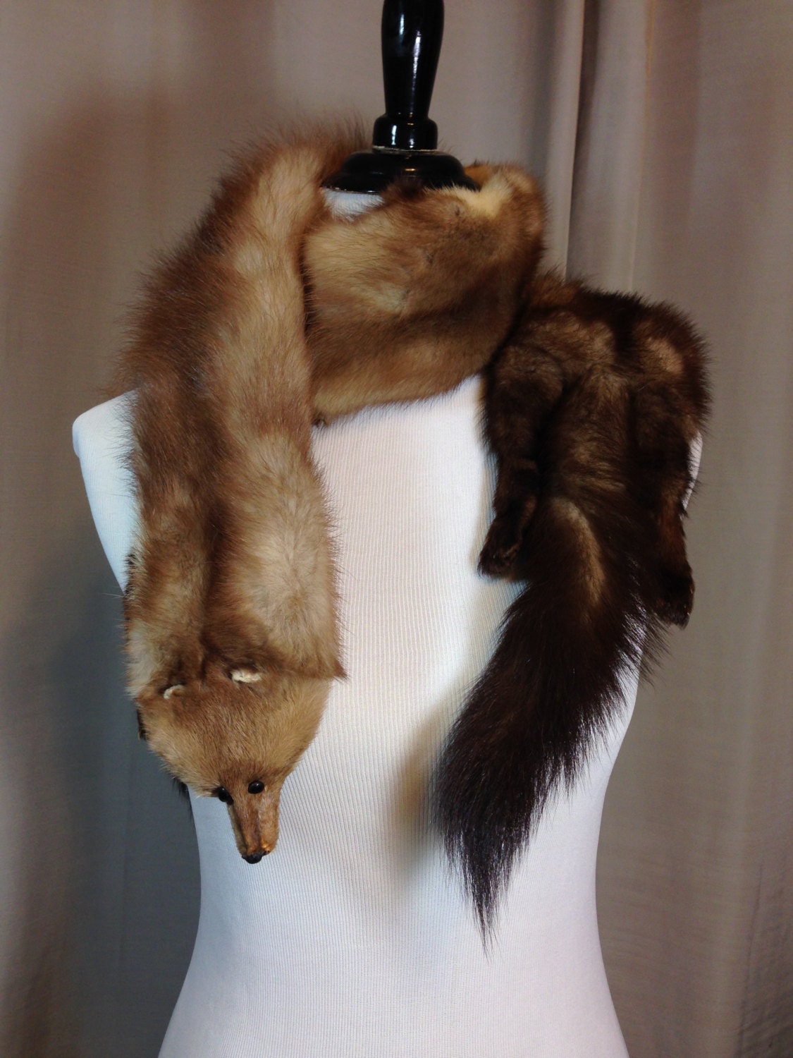 Vintage Mink Stole or Scarf with Three Full Pelts Including