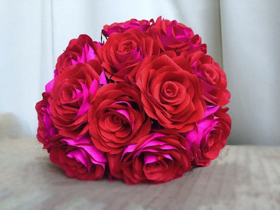 Valentines Day Flowers Red Rose Bouquet Red Flowers Paper Roses Wedding Flowers Red Rose Bridal Bouquet Wedding Decor Real Like Paper Flower