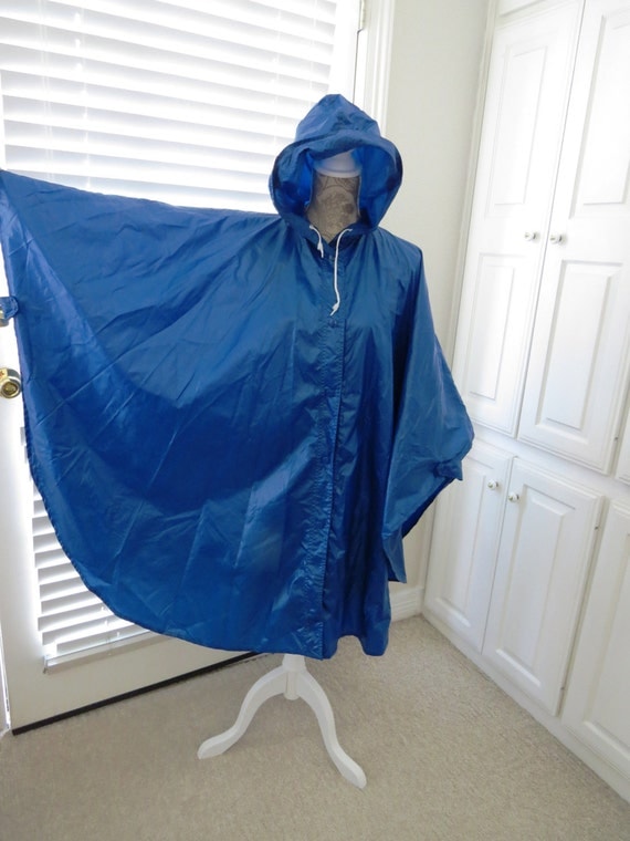 Vintage Blue Raincoat Poncho Cape by Aqua Sheen One Size