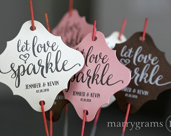 Sparkler Tags - Let Love Sparkle - Wedding Favor Tags Script Custom with Names & Date, Personalized For Sparklers (Set of 24 or 36) SS15