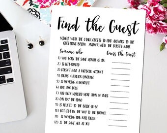 Find the Guest Bridal Shower Game, Bridal Shower Game Guess the Guest Bridal Shower Game Bridal Shower Printable Instant Download BR15