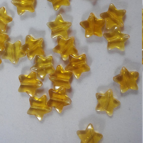 8 10mm Small Golden Yellow Glass Star Beads