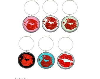 Wine glass charms, 'Lips' wine glass charms, lip wine glass charms