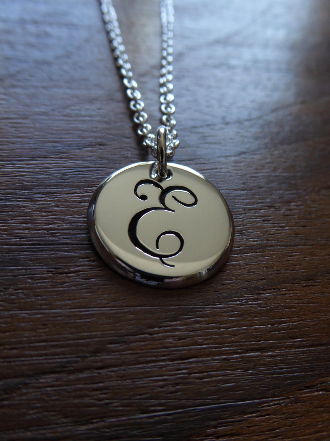 Silver letter E initial Pendant Necklace