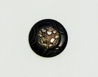 Vintage Art Deco button, extra large coat button, black celluloid and metal decorative button, c.1920's button