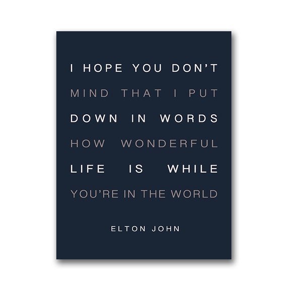 Elton John Your Song Lyrics 8 x 10 print navy