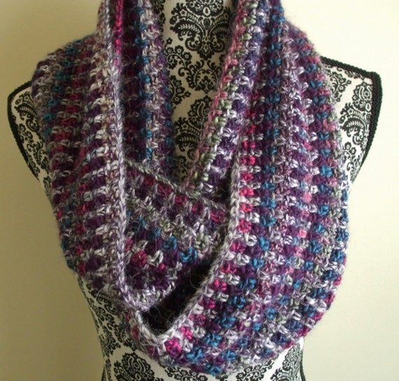 Crochet Infinity Scarf in Pink Purple & Blue