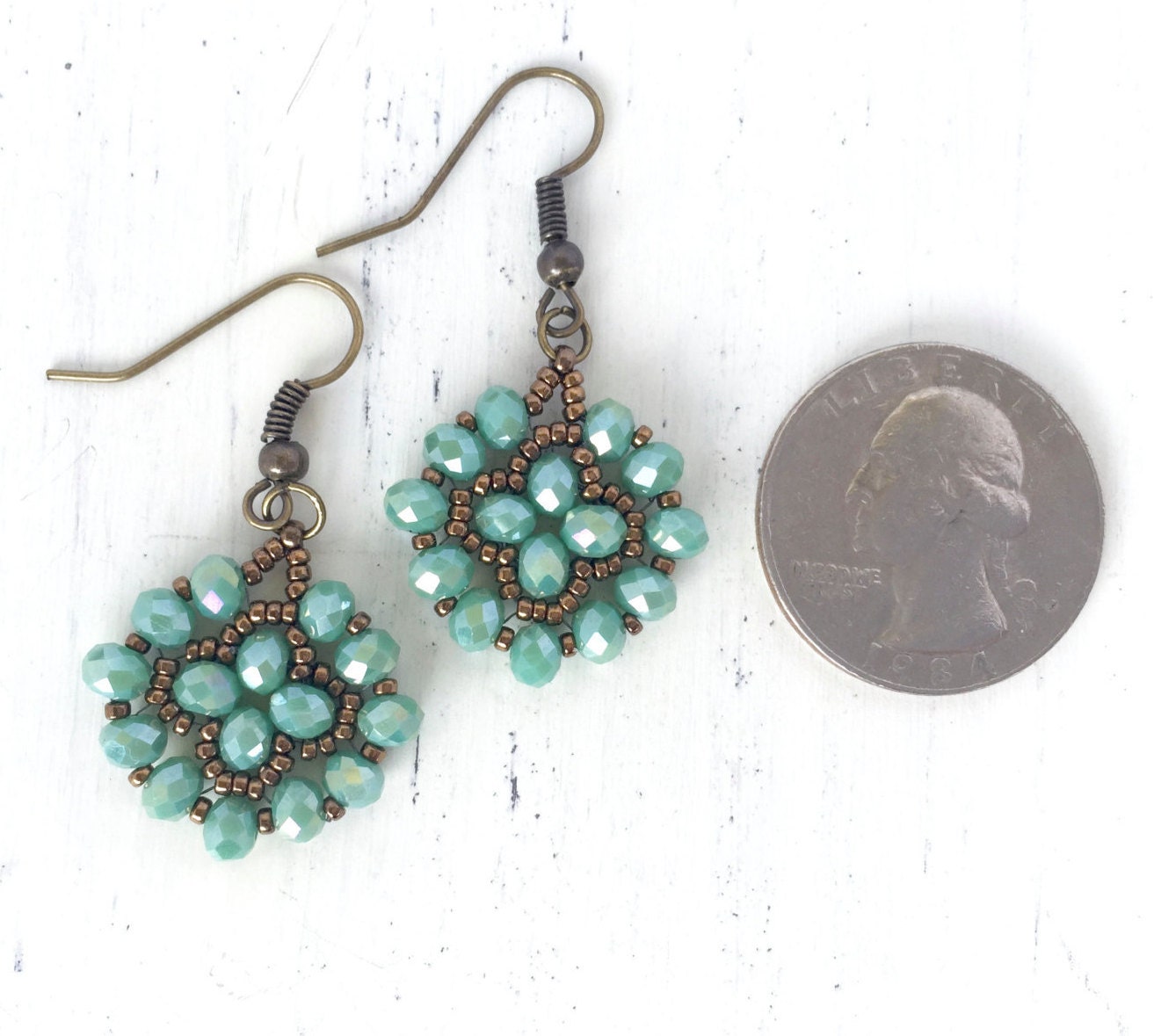 Green Beadwoven Crystal Dangle Earrings Bead Woven By Pahara