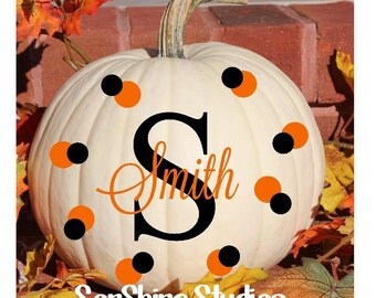 Pumpkin Decals - Lg Ltr w/ Name Overlay and dots - Stocked and Ready to Ship
