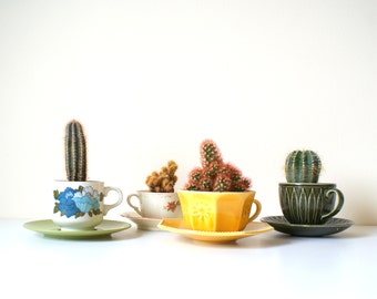 Set of Four Vintage Mismatching Tea Cups and Saucers