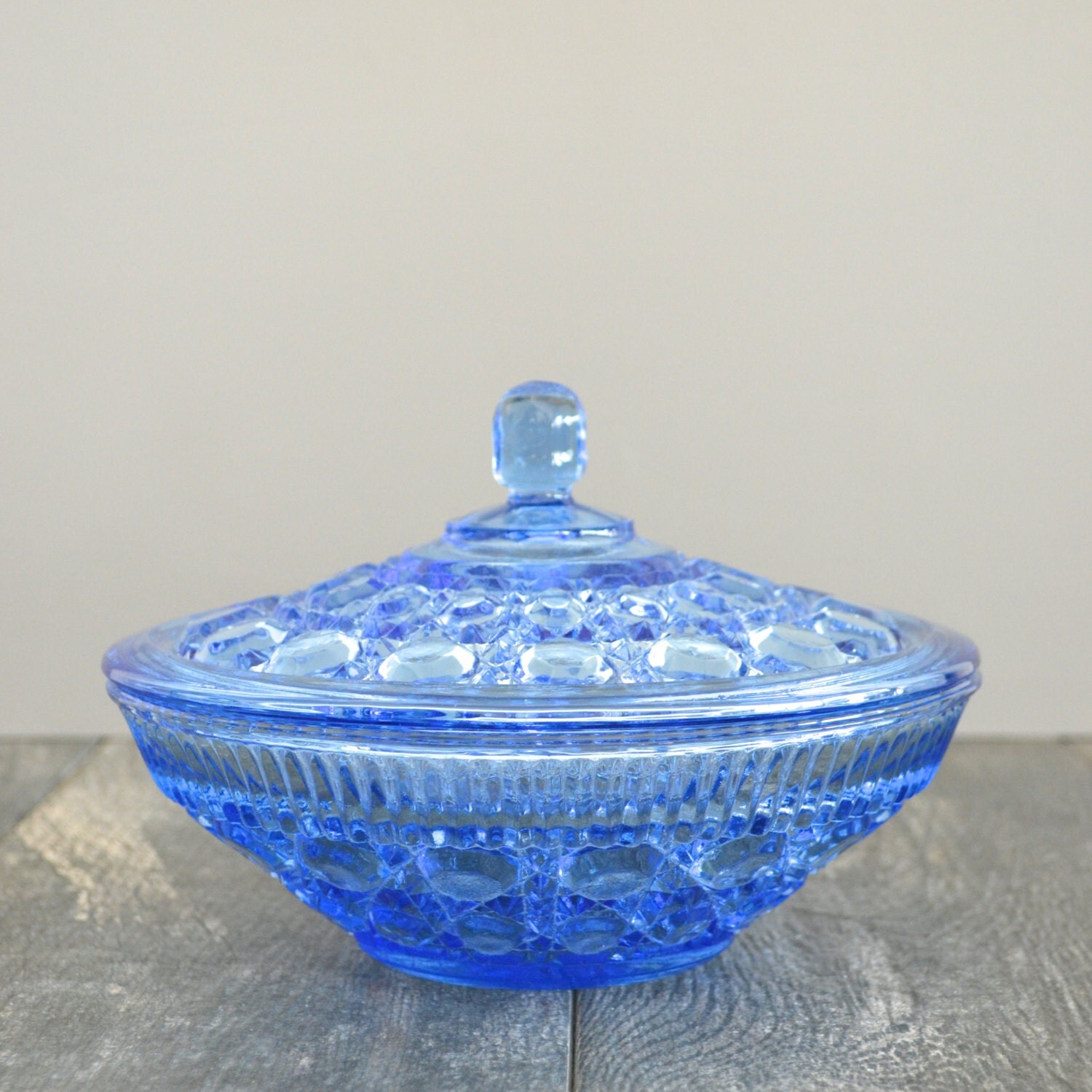 Vintage Indiana Glass Windsor Blue Covered Candy Dish