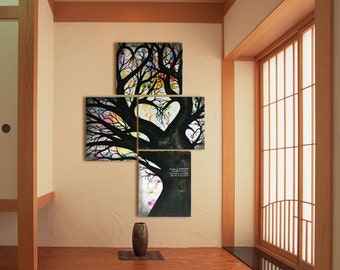 Multi Canvas Tree Painting w Abstract Orange Red Yellow Multi Canvas Tree Painting w Abstract Orange Red Yellow