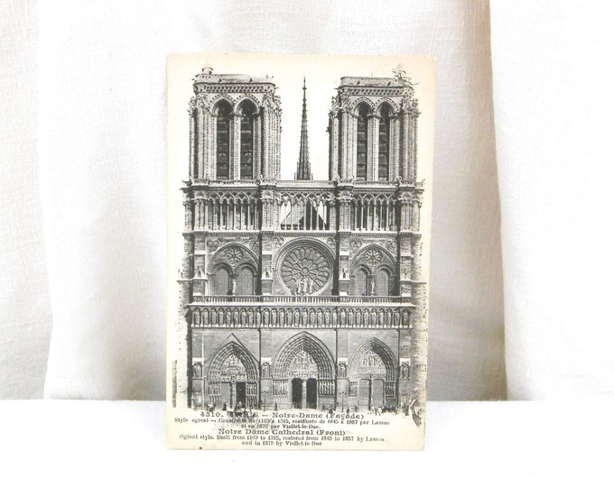 Unused Antique French Black and White Postcard, Notre Dame de Paris, French Country Decor, Vintage, Parisian Retro Interior, Provencal, Home