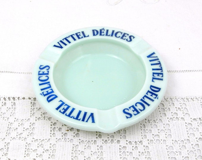 Vintage French Opaque Mint Green Glass Bistro Publicity Vittel Délices Ashtray, Mid Century, French Design, Retro Vintage Home Interior,