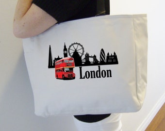 London tote bag - polyester tote bag - London craft tote - original design London bag - London themed gift - travel bag - London city tote