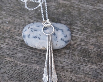 Silver necklace, silver pendant, necklace sterling silver forged rods, hammered silver necklace, handmade jewelry, ARC Jewellery UK