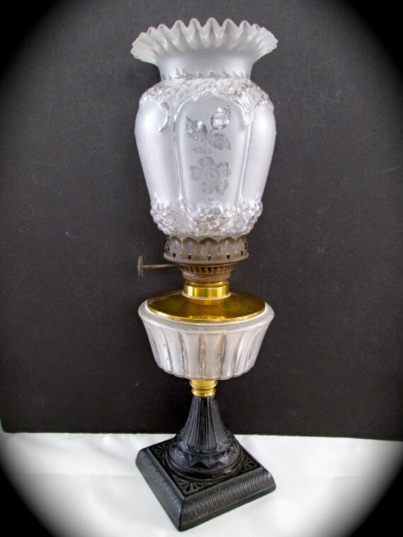 SALE Vintage Frosted Glass Oil Lamp with Metal by 21GristmillLane