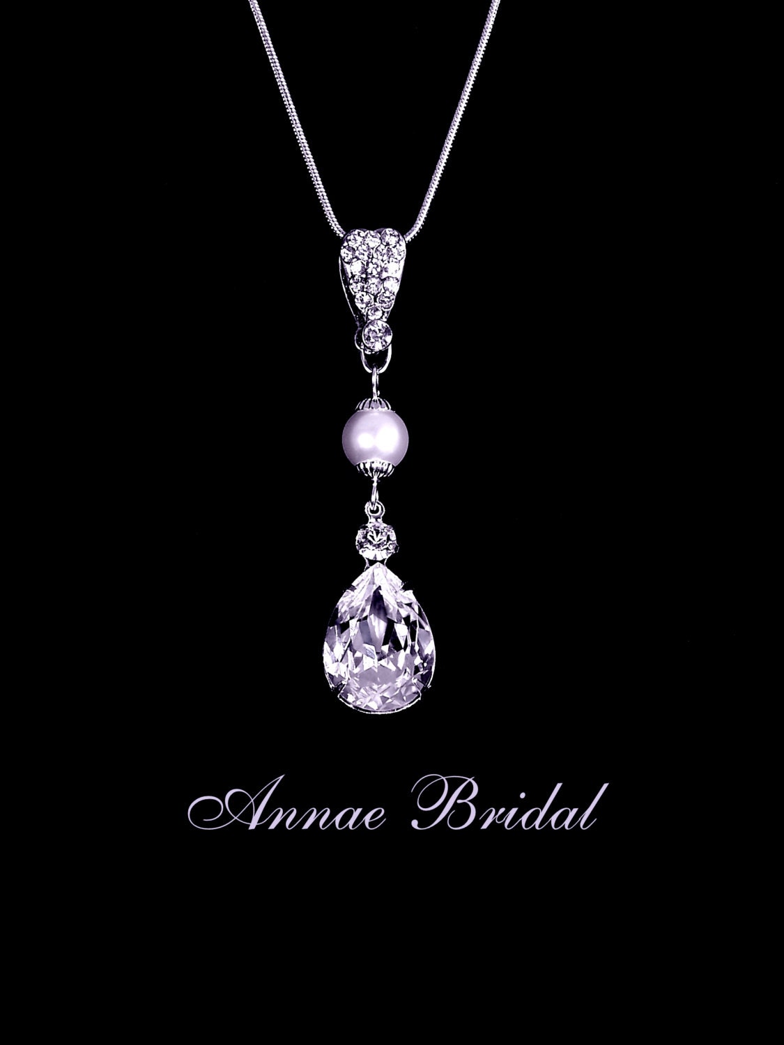 Crystal teardrop pendant necklace Bridal wedding Swarovski