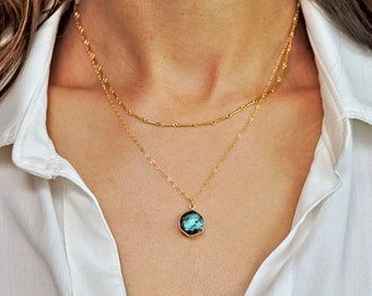Gold Labradorite Necklace, Labradorite Pendant, Labradorite Jewelry, Delicate Gold Layer Necklace, Delicate Gold Necklace, 14k Gold Filled