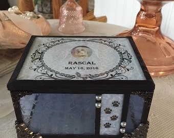 stained glass customized pet memory box loss of dog keepsake