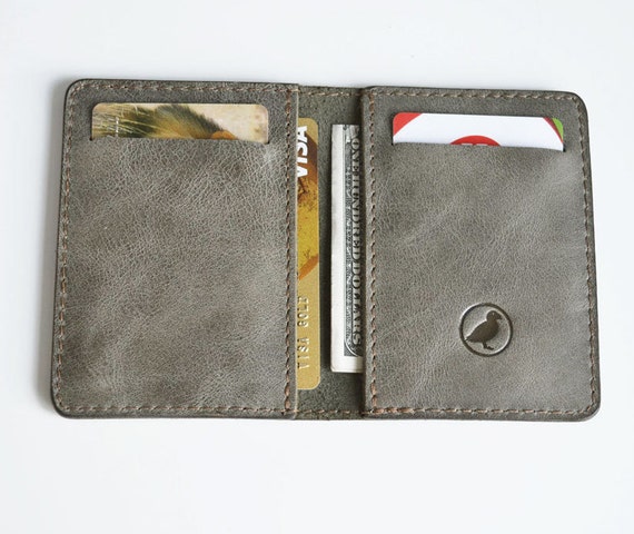 Mens Wallet Slim Wallet Grey Leather Front Pocket Wallet Gift