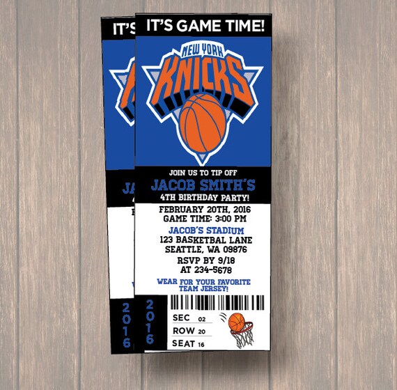 12 PER PACK Birthday Party Invitations, New York Knicks Birthday Ticket