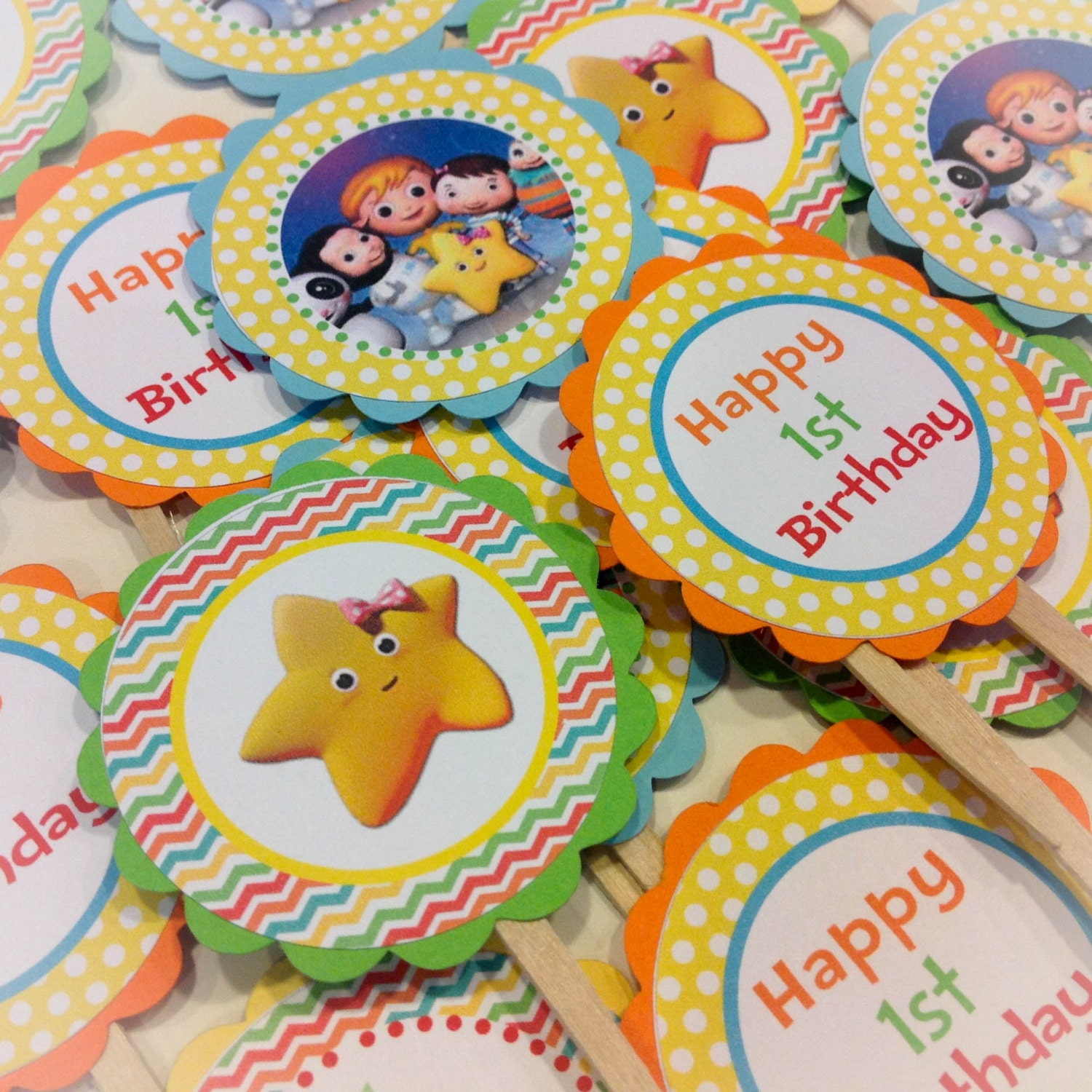 12 Cupcake Toppers Little Baby Bum Collection Rainbow