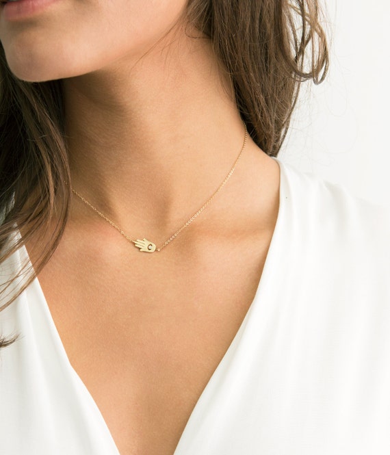 Dainty Hamsa Necklace / Simple Necklace with Hamsa / Centered