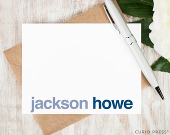 Personalized Stationery Set / Flat Personalized Stationary Note Cards / simple bold boys mens monogram name thank you // BASELINE BOLD
