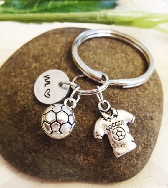 SOCCER BALL & SHIRT keychain with initial or number charm