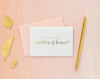 Gold Foil Will You Be My Matron of Honor card matron of honor proposal bridal party gift bridesmaid gift wedding party gold foil invitation