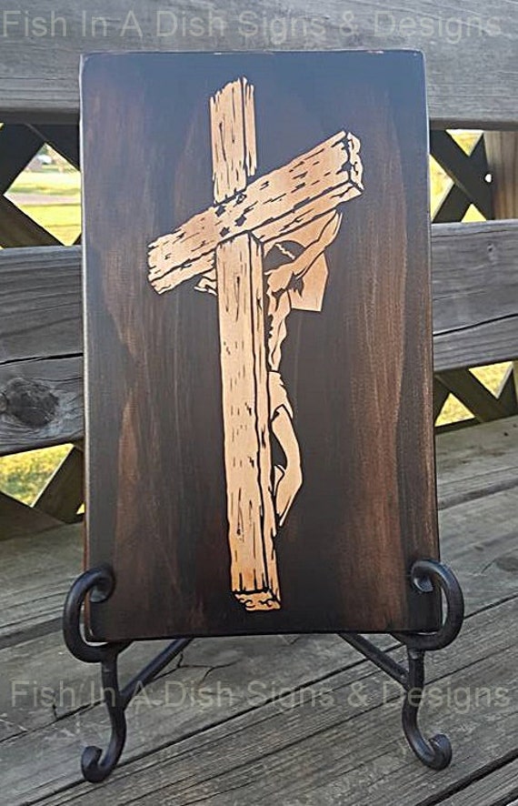 Old Rugged Cross Wall art Stained wooden plaque Painted
